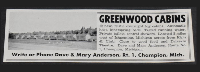 Greenwood Cabins - Old Print Ad (newer photo)